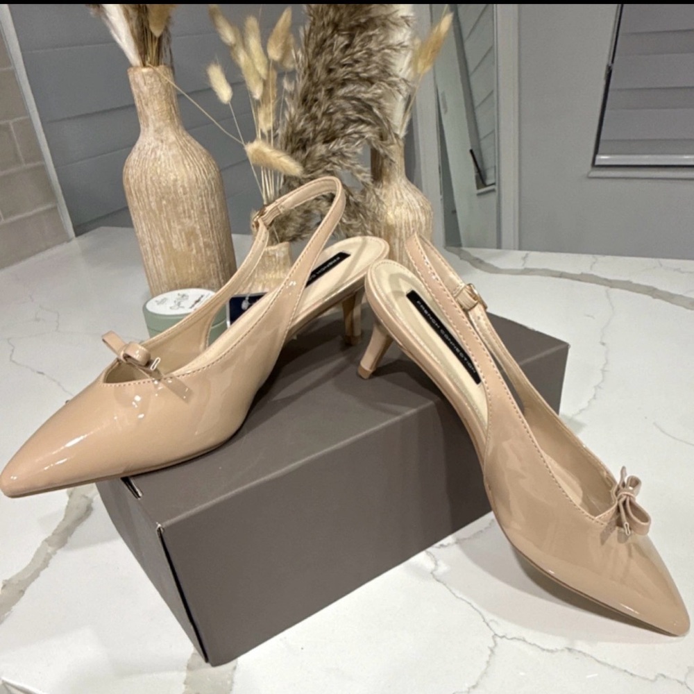 Feminine Fierce Nude Slingback Kitten Heels with Bow